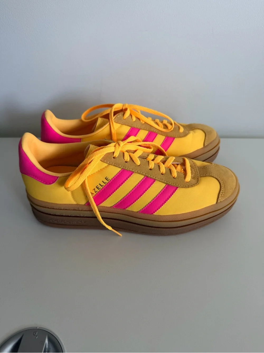 adidas Gazelle Platform Women's Yellow and Pink Retro Sneakers - Picture 2 of 6